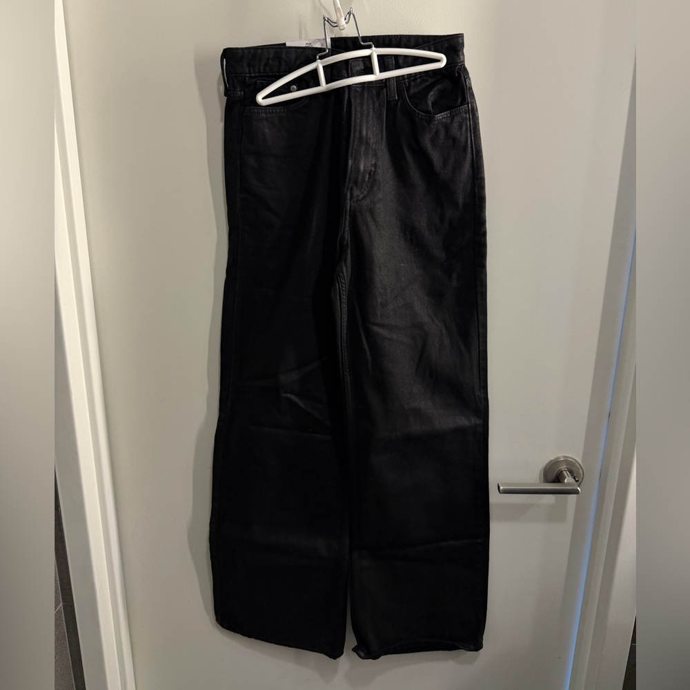 H&M Black Glossy Wide Leg High Waist Jeans